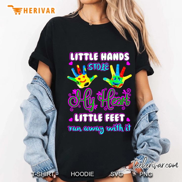 Little Hands Stole My Heart Little Feet Ran Away With It Version2 Ladies Tee