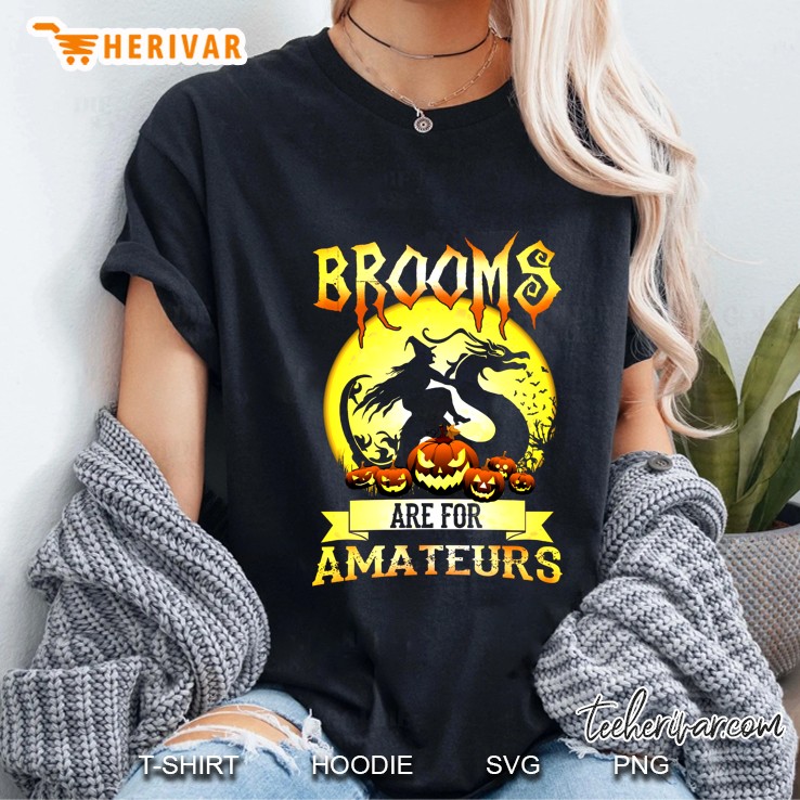 Brooms Are For Amateurs Witches Dragon Version Ladies Tee