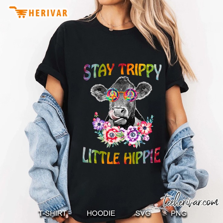 Stay Trippy Little Hippie Cow Floral Version Ladies Tee