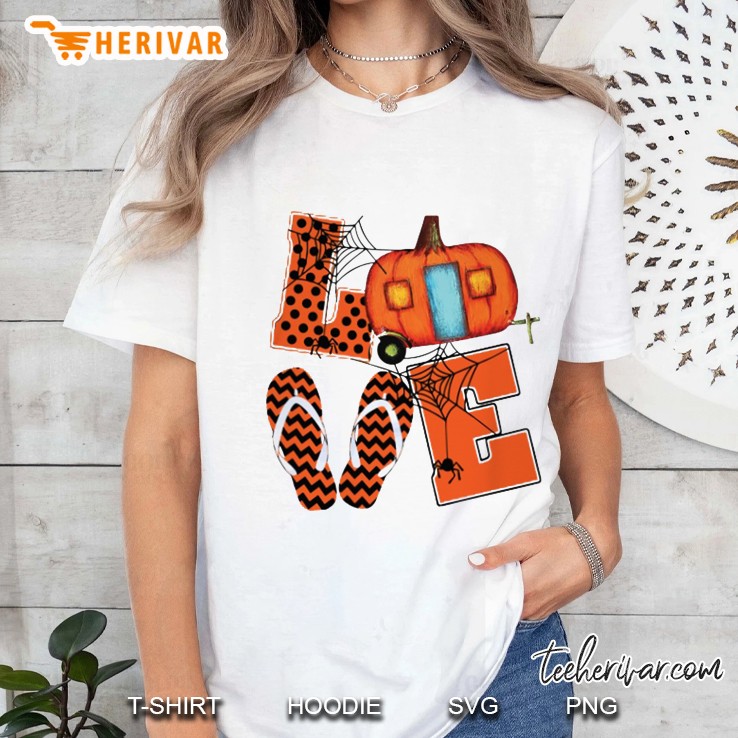 Love RV Pumpkin Flip Flops Halloween Ladies Tee
