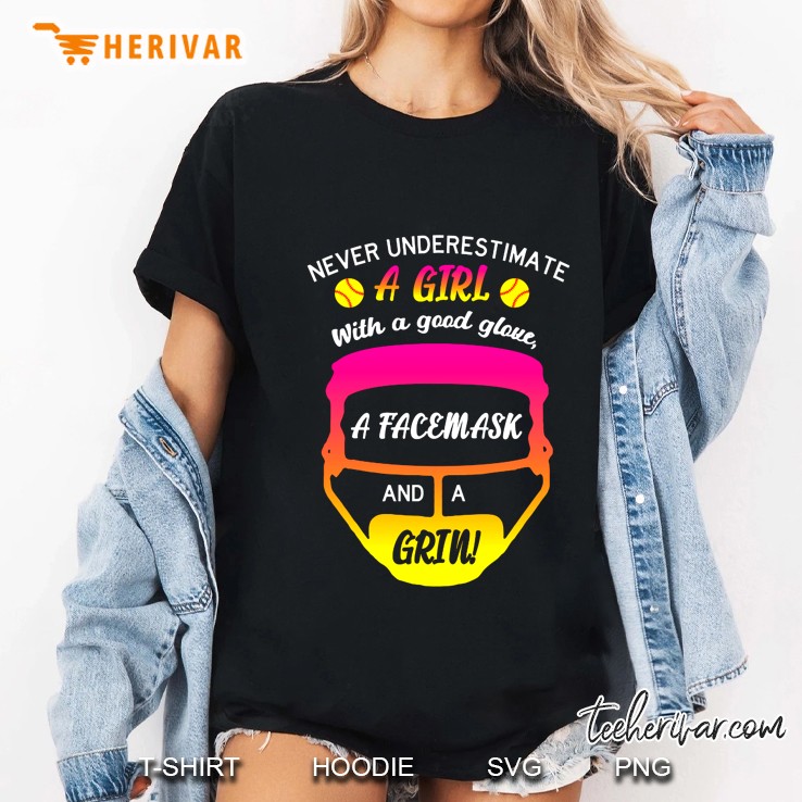 Never Underestimate A Girl With A Good Gloue A Facemask And A Grin Ladies Tee