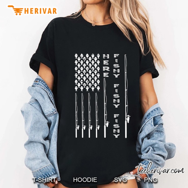Here Fishy Fishy Fishy American Flag Version Ladies Tee