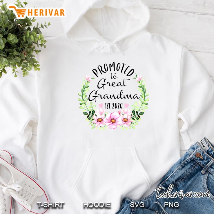 Promoted To Great Grandma Est 2020 Floral Version Hoodie