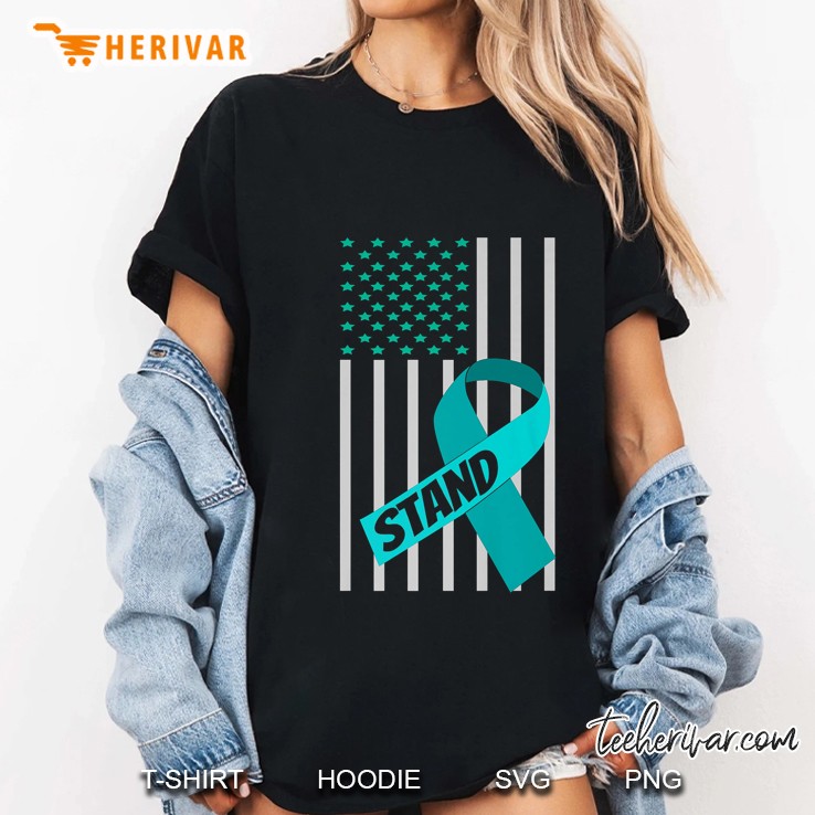 Ovarian Cancer Warrior American Flag Ladies Tee
