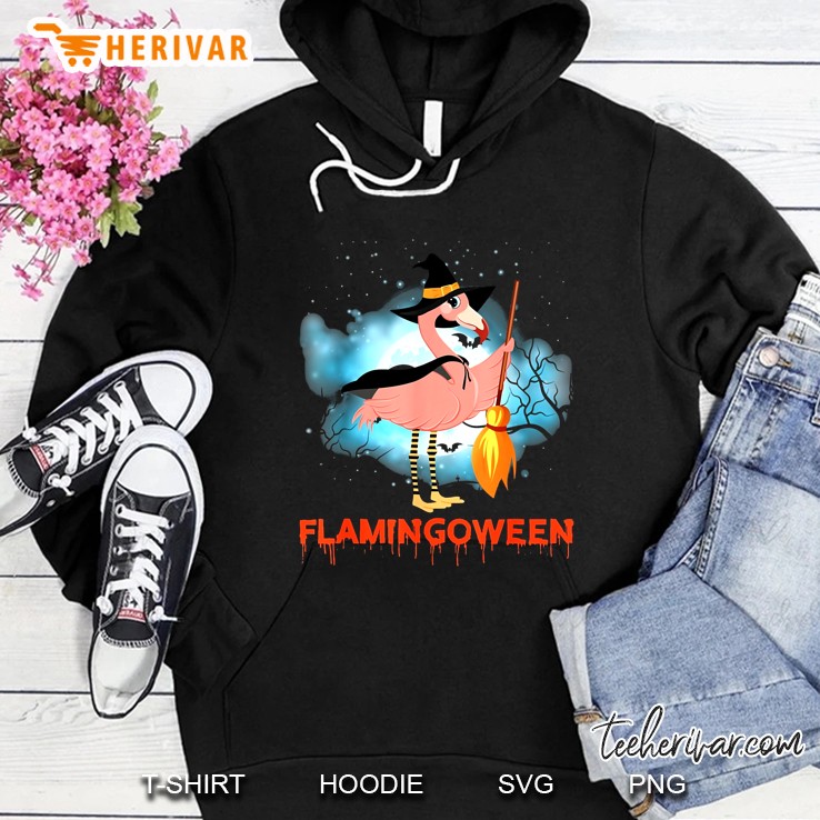 Flamingoween Flamingo Witch Halloween Hoodie