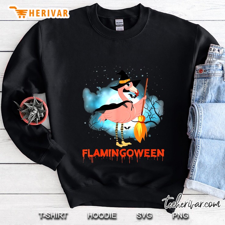 Flamingoween Flamingo Witch Halloween Sweatshirt