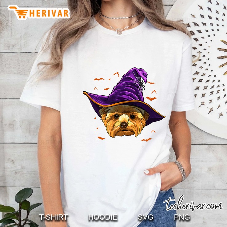 Yorkshire Terrier Witch Funny Halloween Ladies Tee