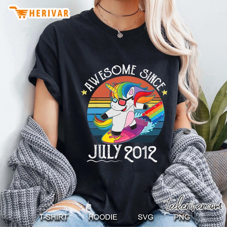 Awesome Since July 2012 Unicorn Surfing Vintage Version Ladies Tee