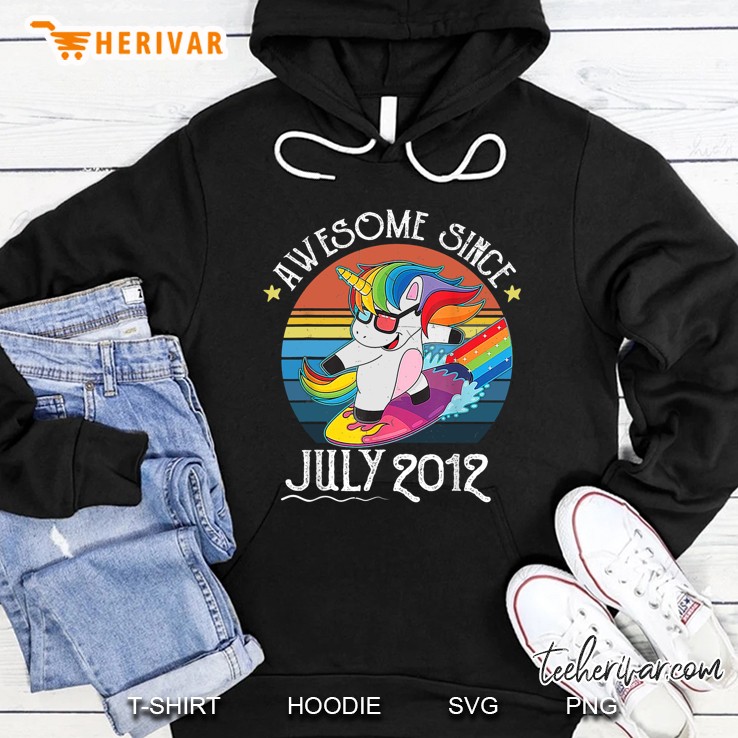 Awesome Since July 2012 Unicorn Surfing Vintage Version Hoodie