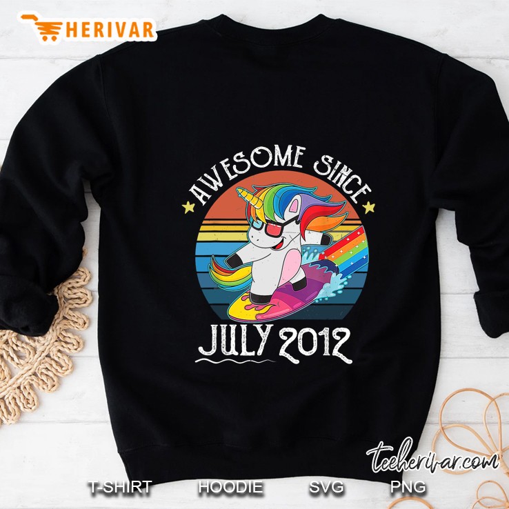 Awesome Since July 2012 Unicorn Surfing Vintage Version Sweatshirt