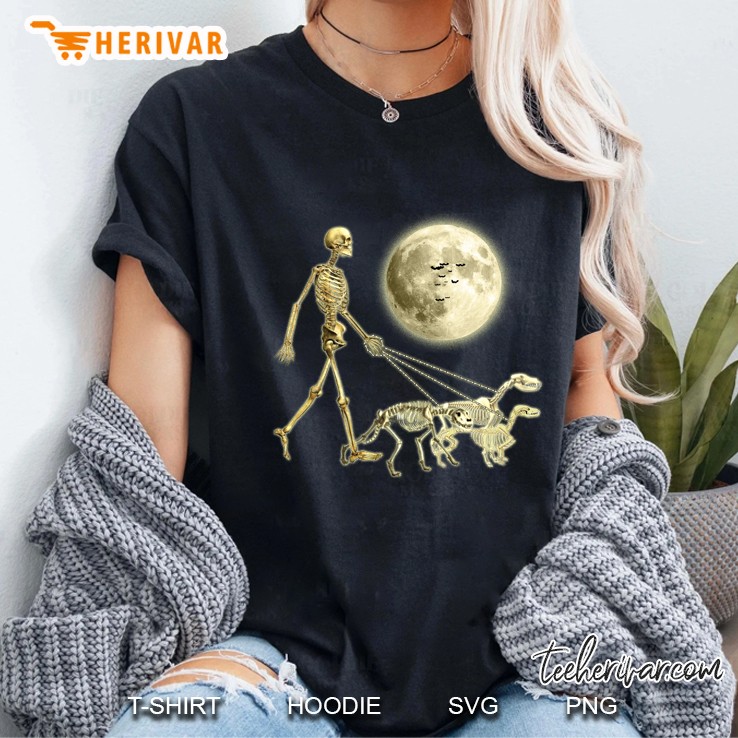 Dog Walking Skeleton Halloween Ladies Tee