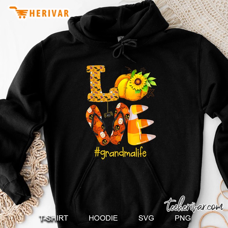 Love RV Sunflower Pumpkin Flip Flops Halloween Grandmalife Black Version Hoodie