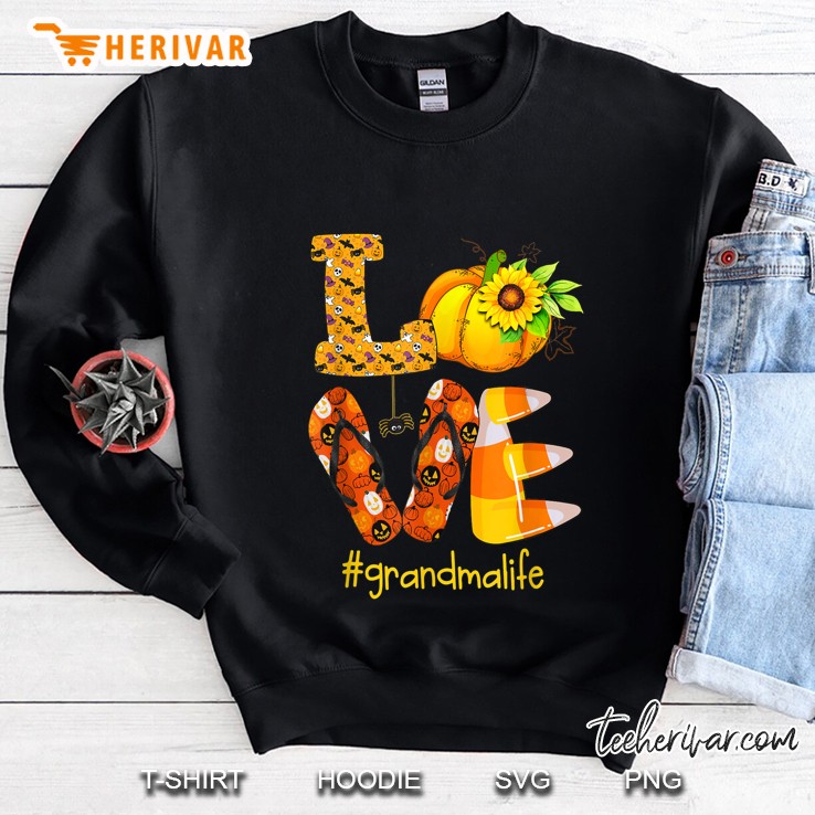 Love RV Sunflower Pumpkin Flip Flops Halloween Grandmalife Black Version Sweatshirt