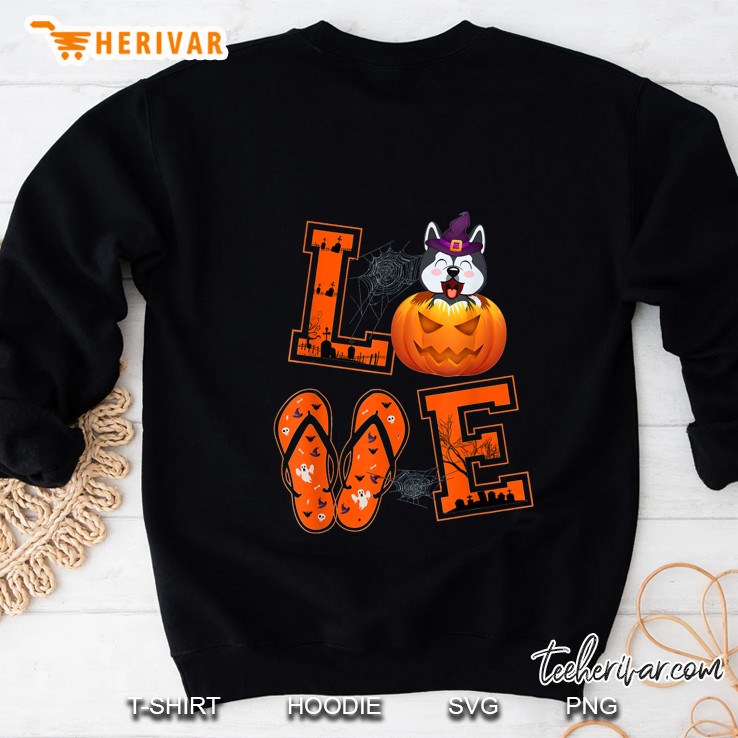 Love Pumpkin Flip Flops Husky Dog Halloween Sweatshirt