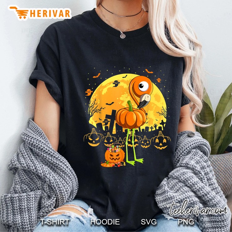 Pumpkin Flamingo Halloween Ladies Tee