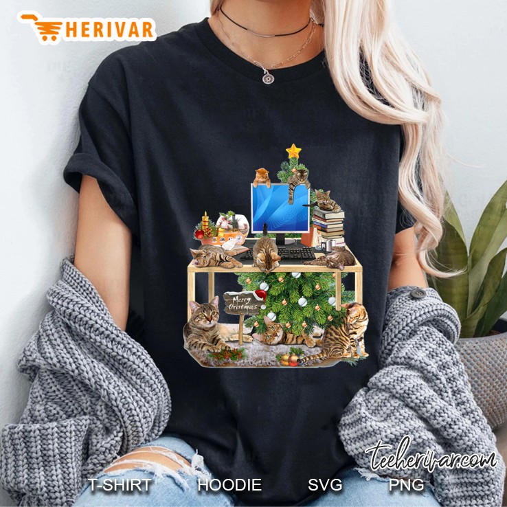 Christmas -Working from Home Cat Version Ladies Tee