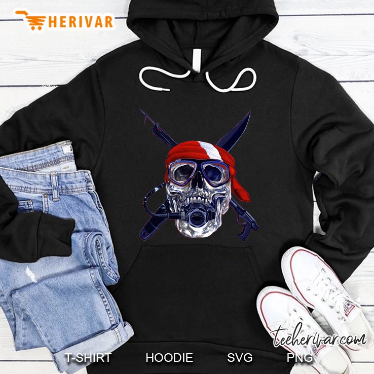 Scuba Diving Gifts Skull Speargun Spearfishing Dive Flag Hoodie