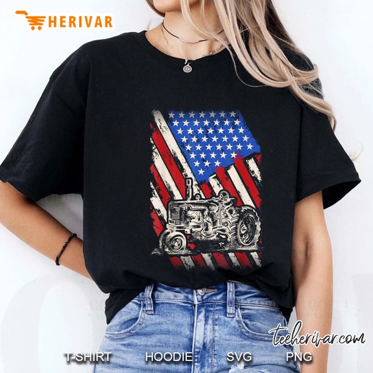 Tractor Farmer American Flag Version2 Ladies Tee