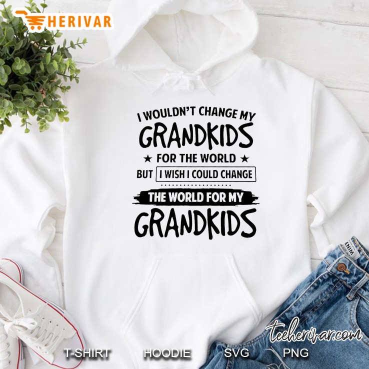 I Wouldn’t Change My Grandkids For The World But I Wish I Could Change The World For My Grandkids White Version Hoodie