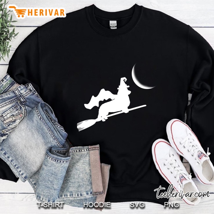 Corgi Witch Flying With Broom Silhouette Halloween Sweatshirt