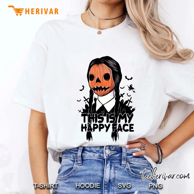 This Is My Happy Face Wednesday Addams Halloween Version Ladies Tee