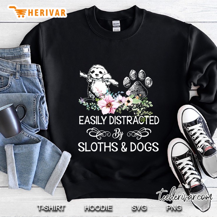 Easily Distracted By Sloths & Dogs Floral Black Version Sweatshirt