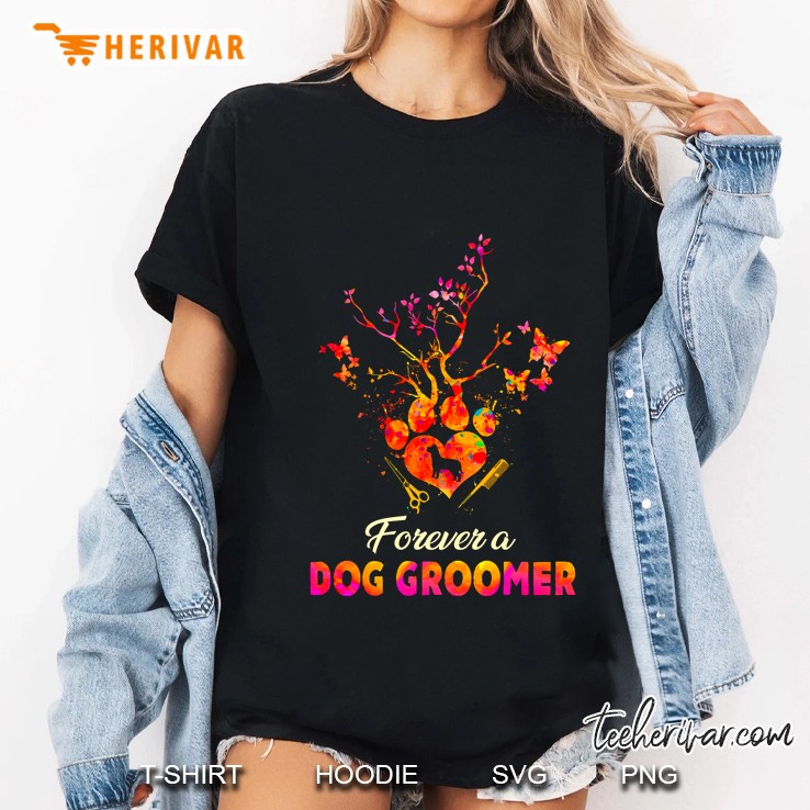 Forever A Dog Groomer Paw Tree Version Ladies Tee