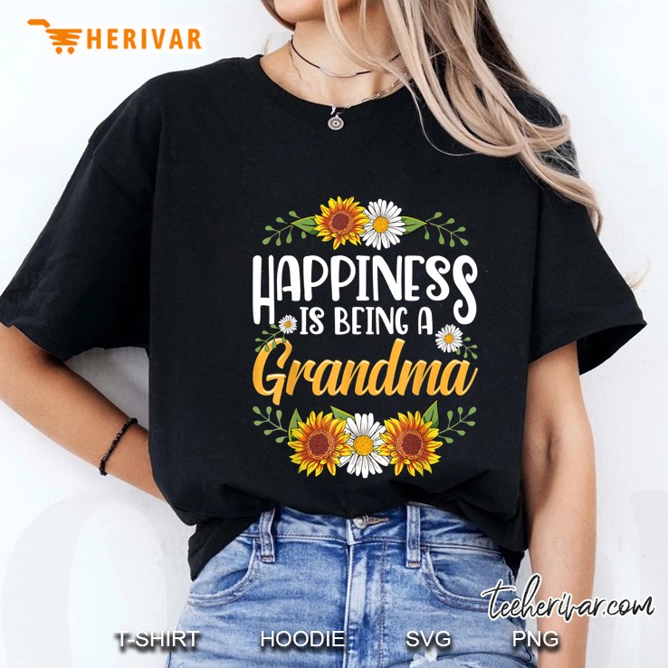 Happiness Is Being A Grandma Sunflower Version Ladies Tee
