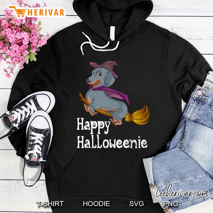 Happy Halloweenic Dachshund Flying On Broom Version Hoodie
