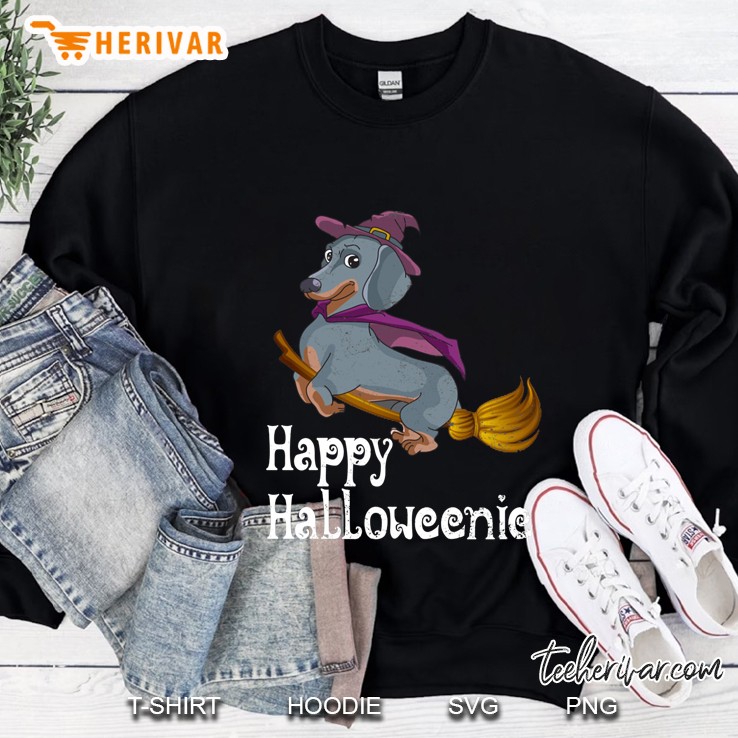 Happy Halloweenic Dachshund Flying On Broom Version Sweatshirt