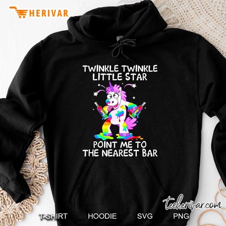 Twinkle Twinkle Little Star Point Me To The Nearest Bar Unicorn Watercolor Version Hoodie