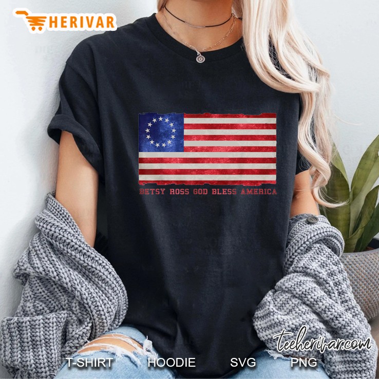 Distressed Betsy Ross God Bless America Flag Ladies Tee