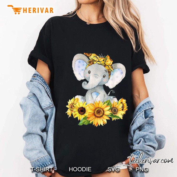 Baby Elephant With Sunflower Bandana Version Ladies Tee