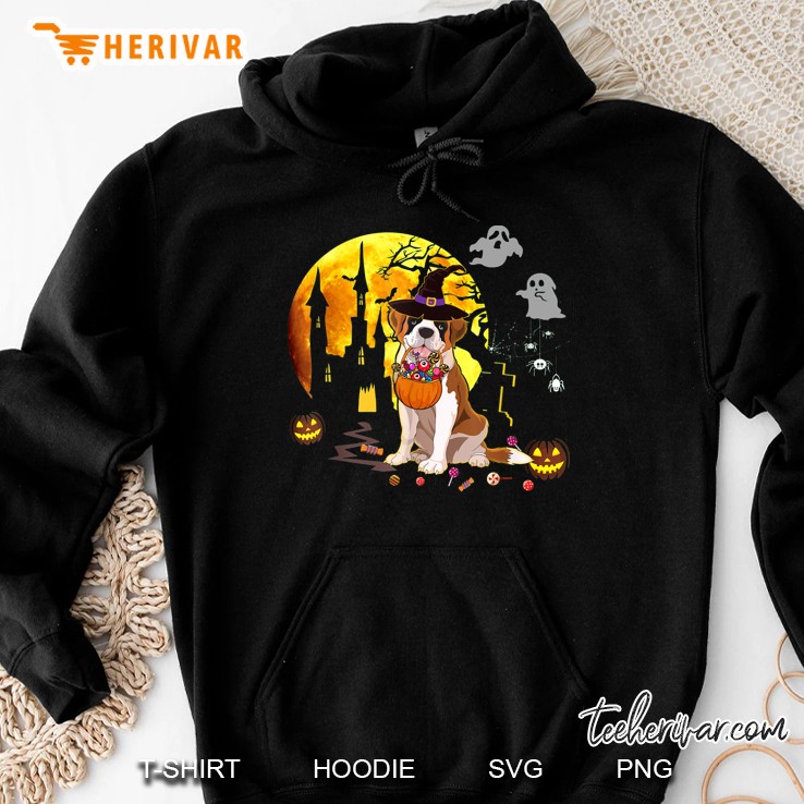 St Bernard Witch Hat And Candy Pumpkin Halloween Hoodie