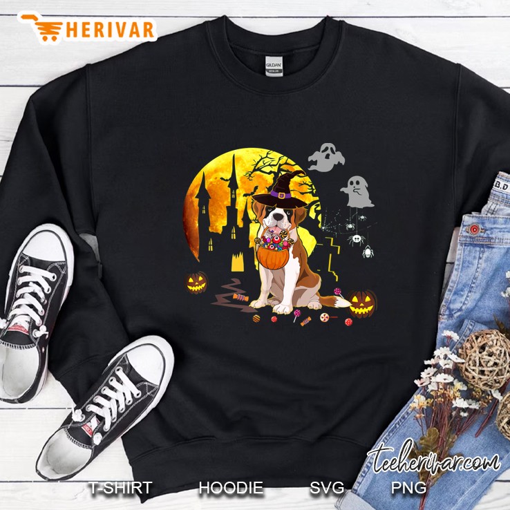 St Bernard Witch Hat And Candy Pumpkin Halloween Sweatshirt