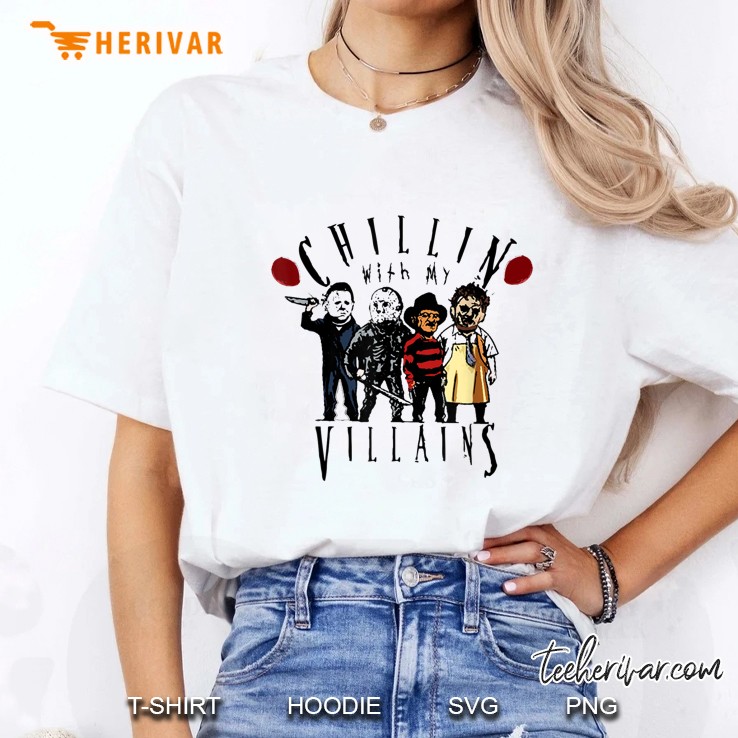 Chillin With My Villains Horror Movies Characters Version Ladies Tee