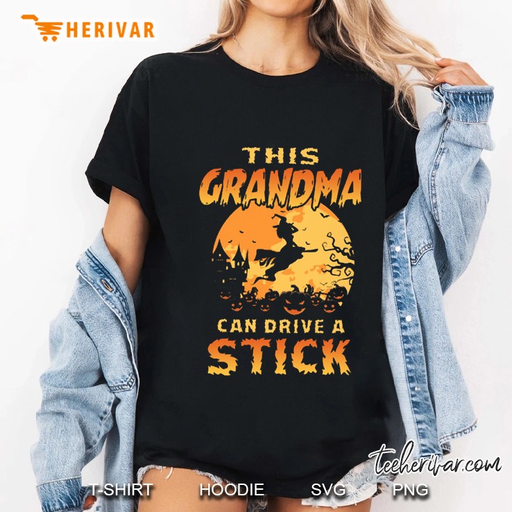 This Grandma Can Drive A Stick Old Witch Halloween Ladies Tee