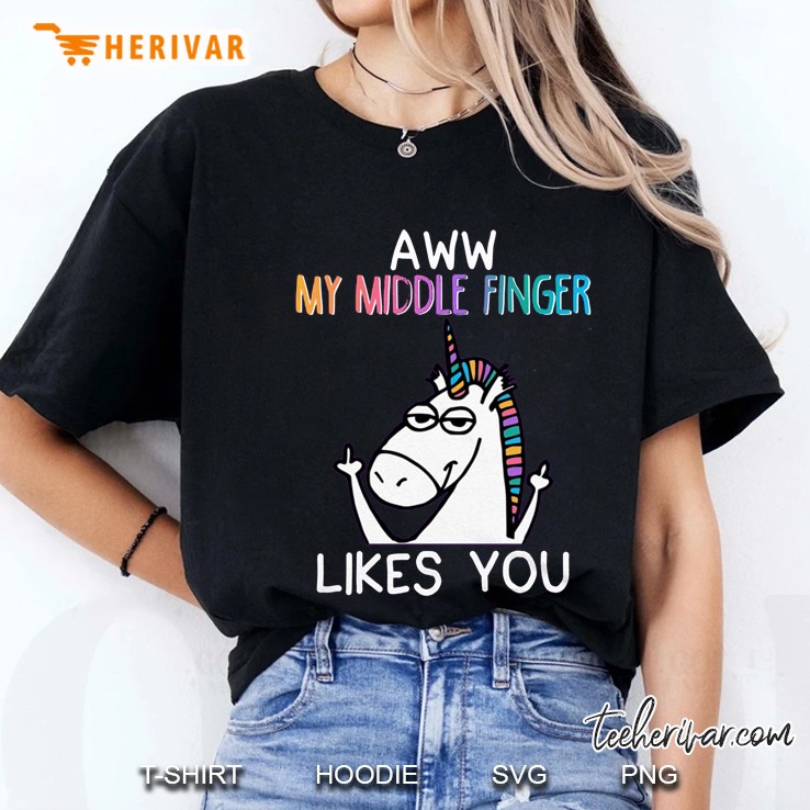 Aww My Middle Finger Likes You Funny Unicorn Version Ladies Tee