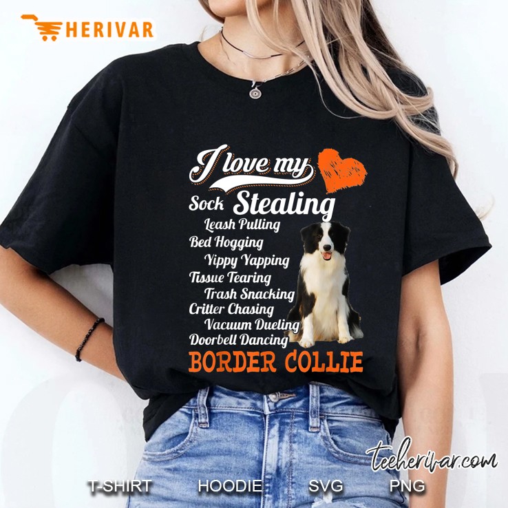 I Love My Sock Stealing Leash Pulling Bed Hogging Yippy Yapping Border Collie Black Version Ladies Tee