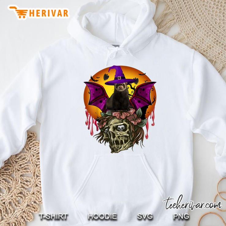 Ferret Lovers Witch Bat Skull Halloween Scary Hoodie