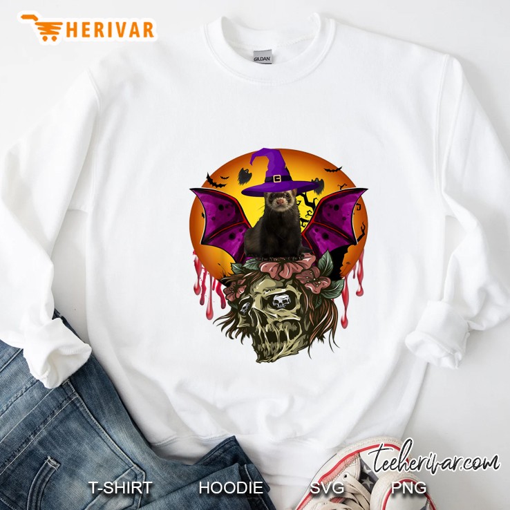 Ferret Lovers Witch Bat Skull Halloween Scary Sweatshirt