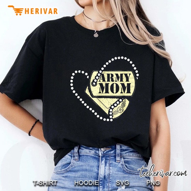 Army Mom Dog Tags Heart Ladies Tee