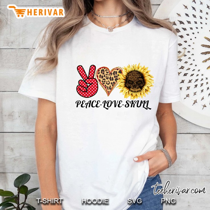 Peace Love Skull Leopard Sunflower Version Ladies Tee