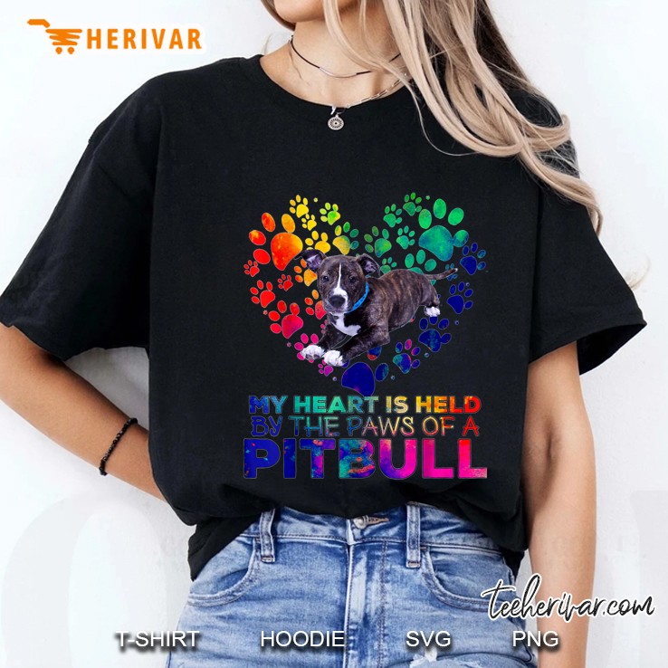My Heart Is Held By The Paws Of A Pitbull Colorful Version Ladies Tee