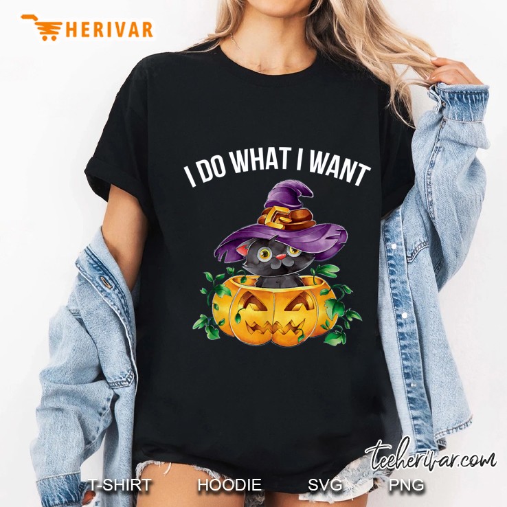 I Do What I Want Cat Witch Pumpkin Halloween Ladies Tee