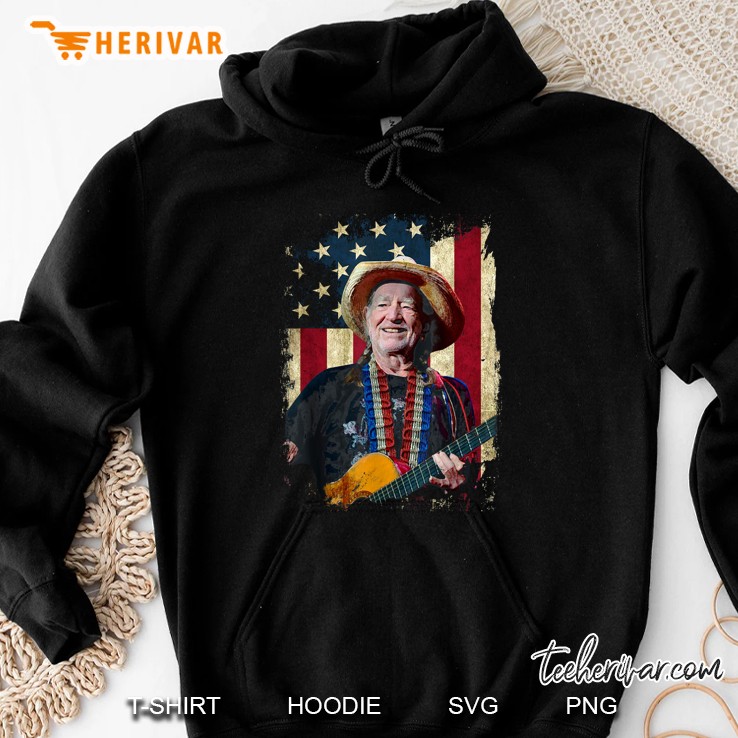 Willie Nelson With American Flag Hoodie