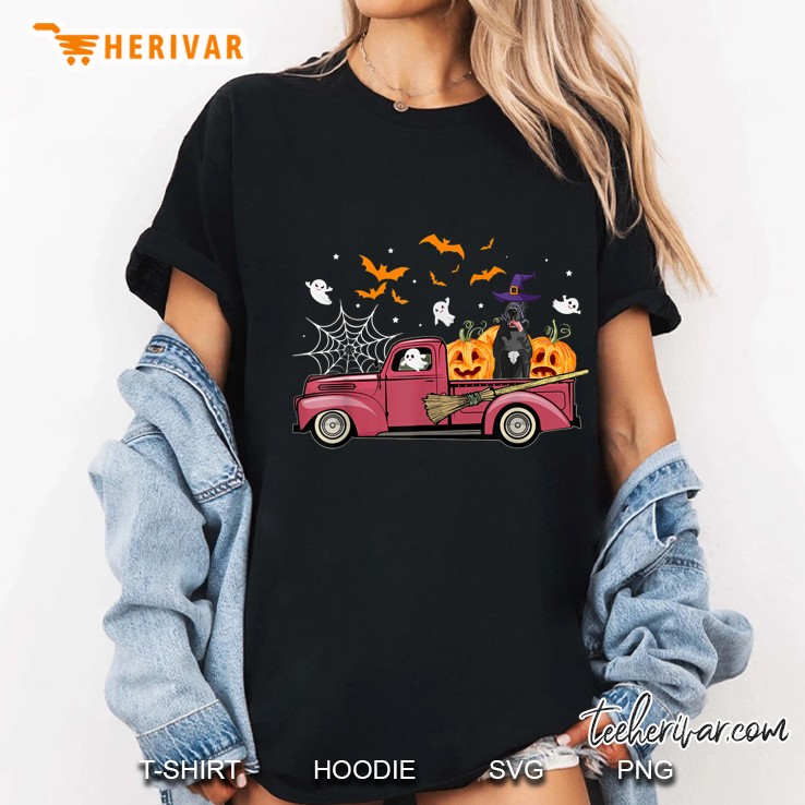 Great Dane On Red Truck Pumpkin Halloween Ladies Tee