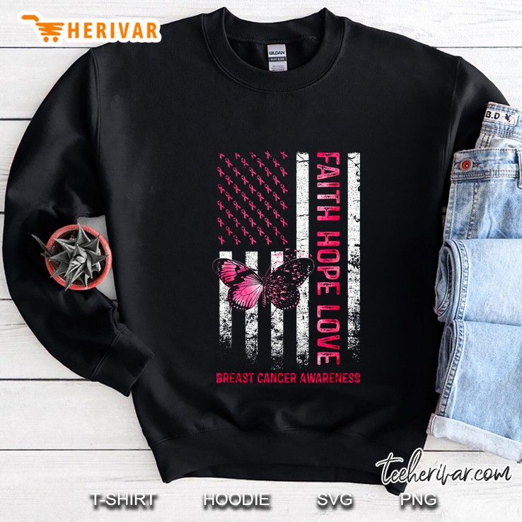 Faith Hope Love Breast Cancer Awareness American Flag Version Sweatshirt