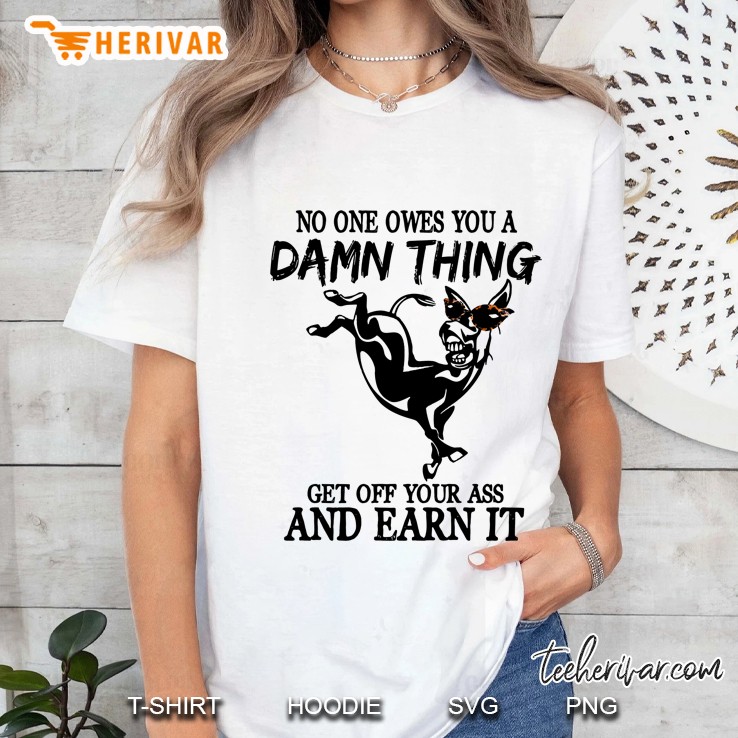 No One Owes You A Damn Thing Get Off Your Ass And Earn It Donkey With Glasses Version Ladies Tee