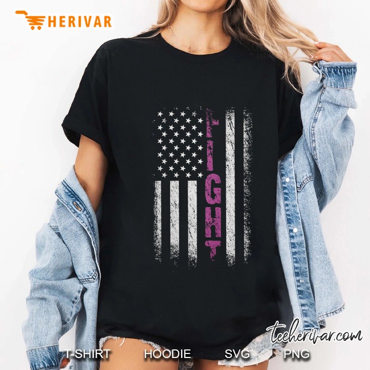 Fight Breast Cancer Awareness American Flag Version Ladies Tee